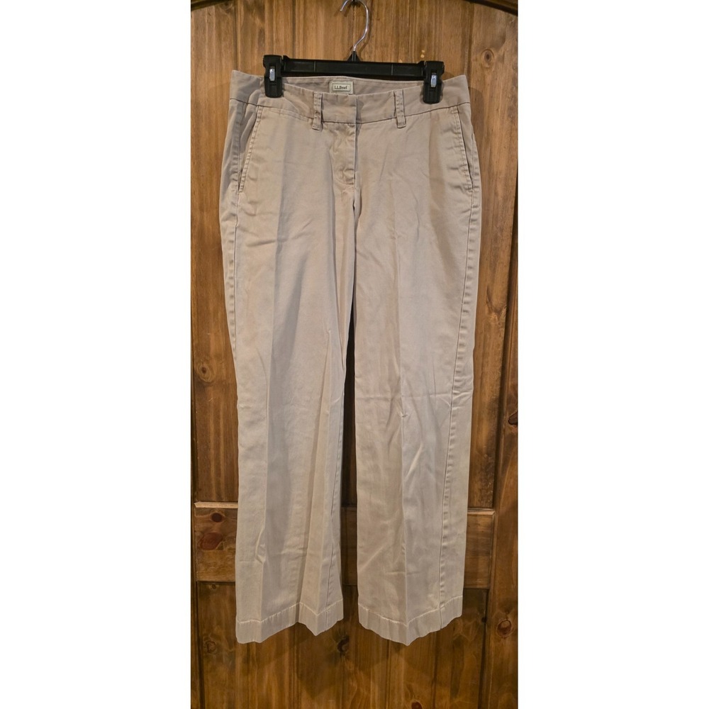 L.L. Bean Pants Womens 10 Beige Stretch Flat Front Straight Chino Casual